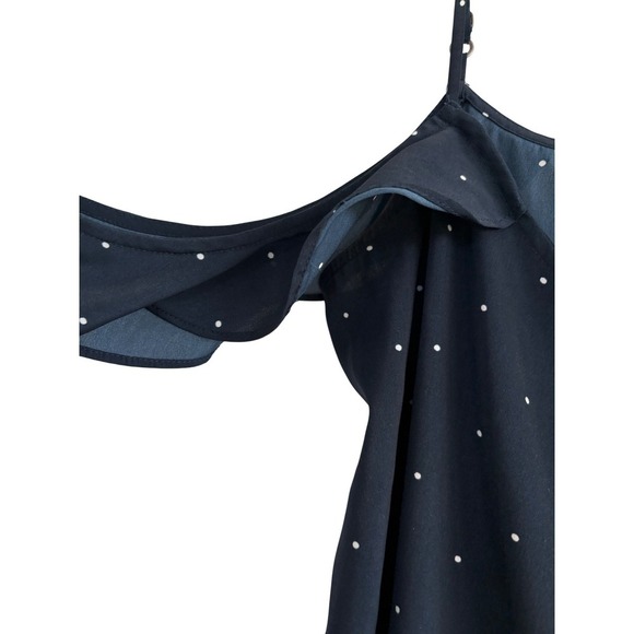 Abercrombie & Fitch Navy Polka Dot Ruffle Cold Shoulder Cami Top - Picture 3 of 5